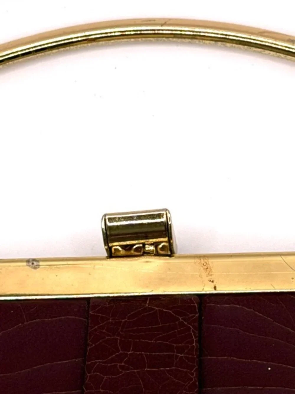 Vintage Burgundy Frame Handbag Gold Tone Top Handle Evening Clutch